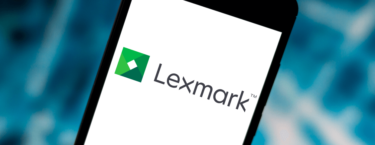 Cell phone with Lexmark logo on it.