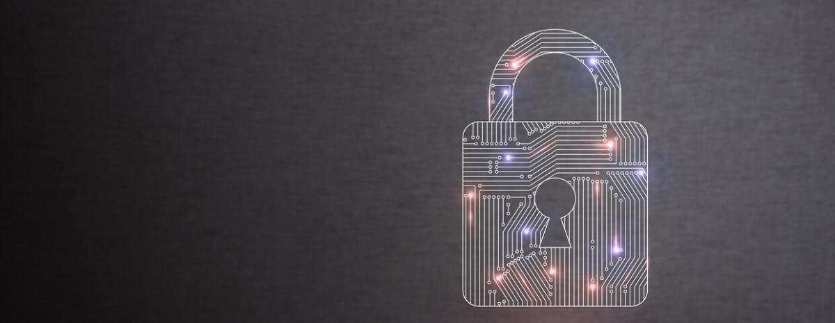 Padlock icon lighting up red and blue throughout image