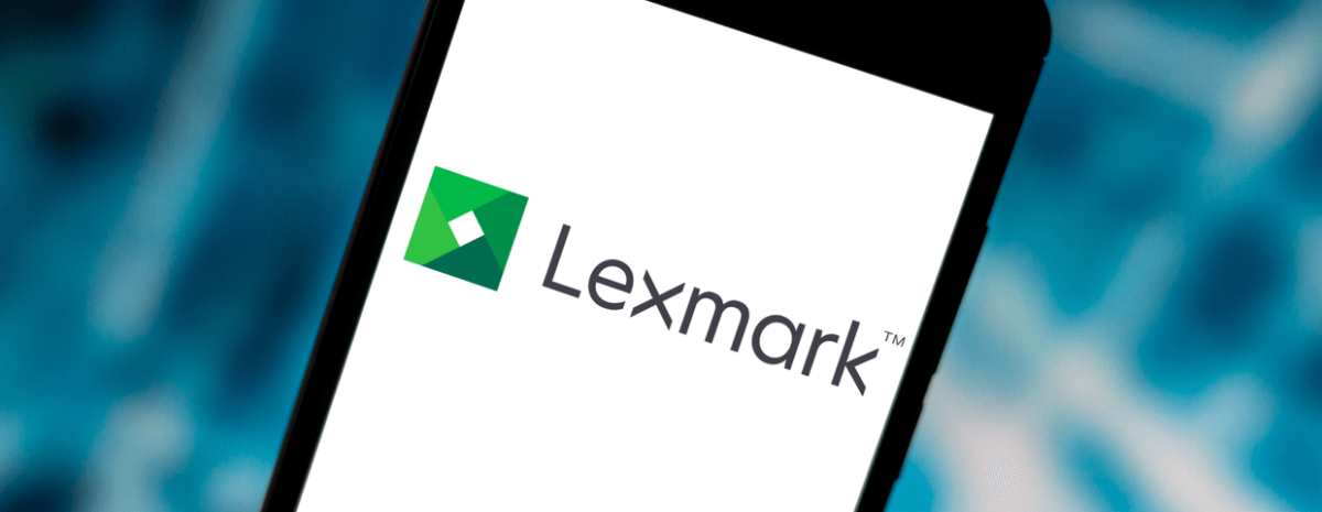 Cell phone with Lexmark logo on it.