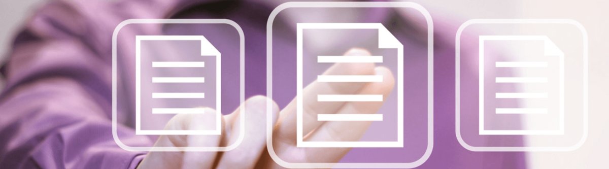 close up of business man in purple shirt selecting a document icon