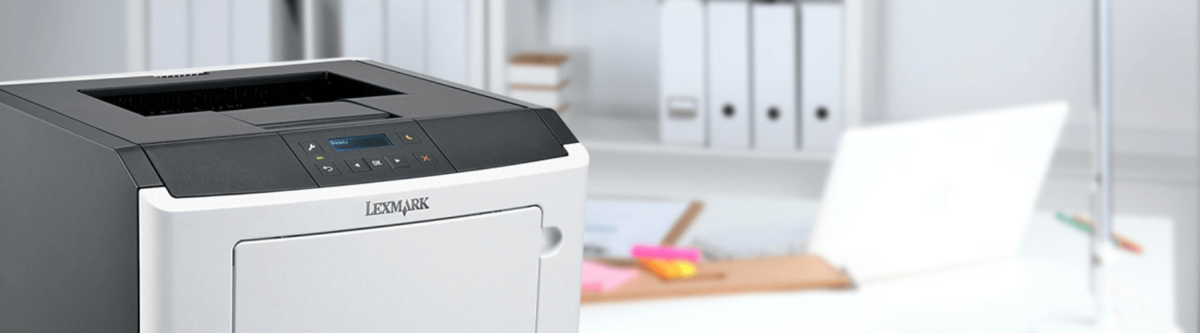 Lexmark printer on a small desk, in an office or in a home office for remote employees